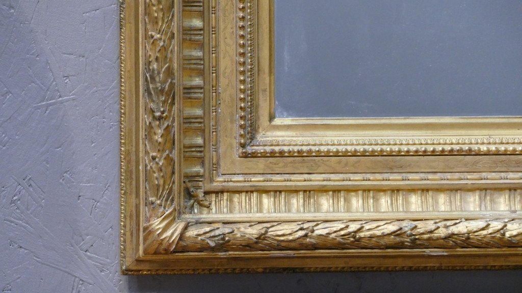 Miroir Cadre En Bois Et Stuc Doré à La Feuille, époque Napoléon III, XIX ème-photo-4