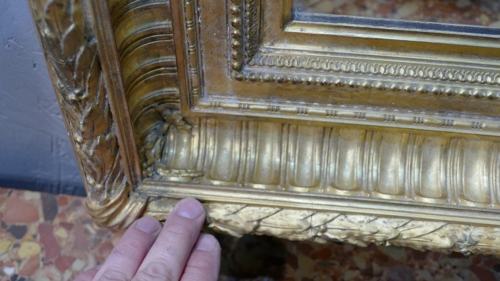 Miroir Cadre En Bois Et Stuc Doré à La Feuille, époque Napoléon III, XIX ème-photo-6