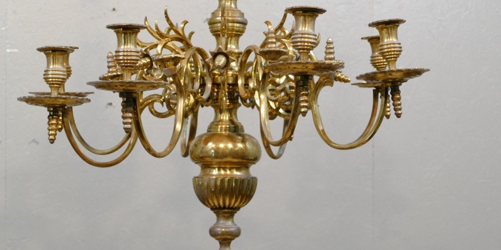 Important Louis XIII Style Chandelier With Crown With 12 Lights, Bronze, XIXth Time-photo-2