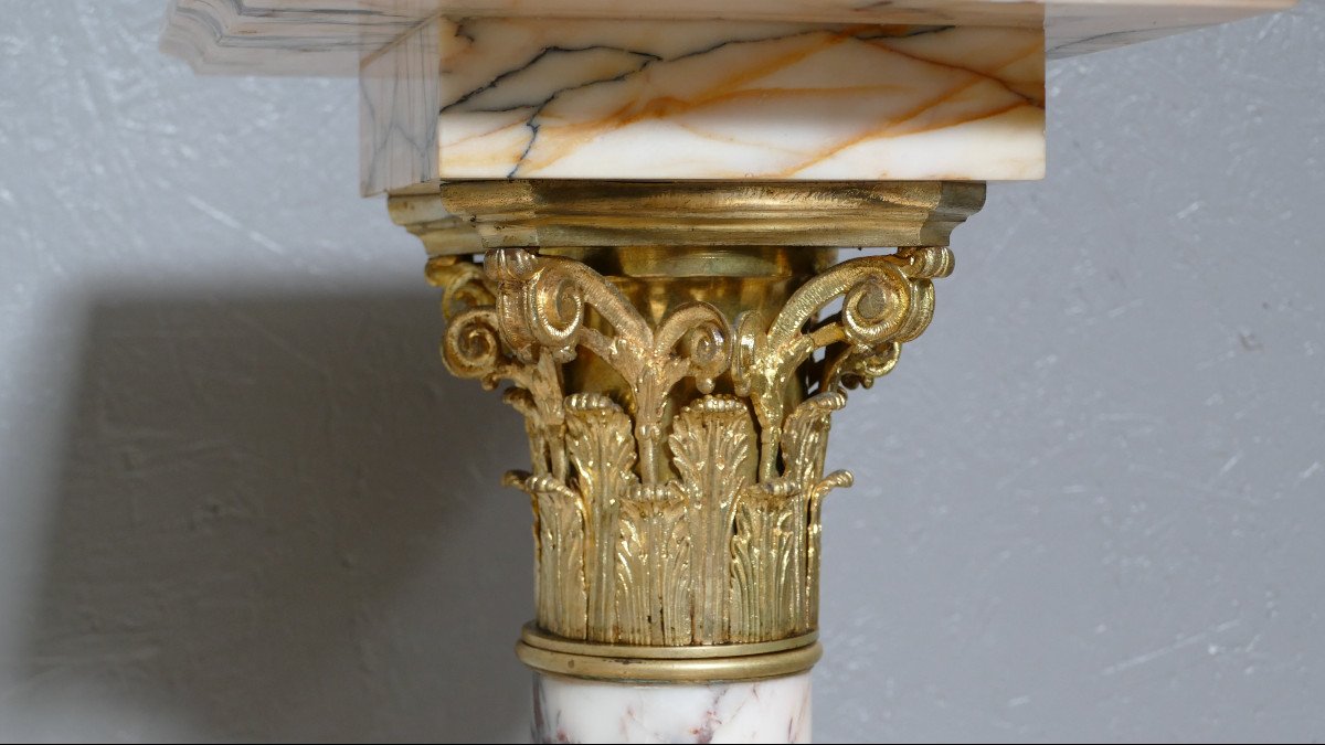 Napoleon III Column In Marble And Gilt Bronze In Corinthian Capital, XIX-photo-2