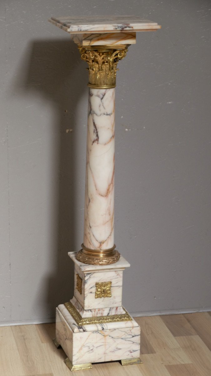 Napoleon III Column In Marble And Gilt Bronze In Corinthian Capital, XIX