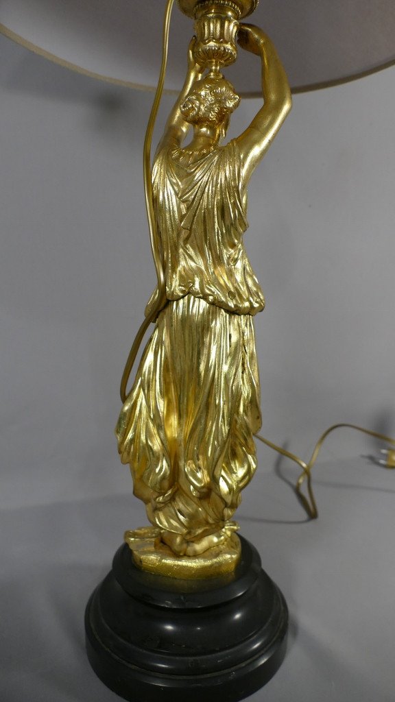 Lampe Vestale à l'Antique  En Bronze Doré Et Marbre, époque Milieu XIX ème Siècle-photo-6