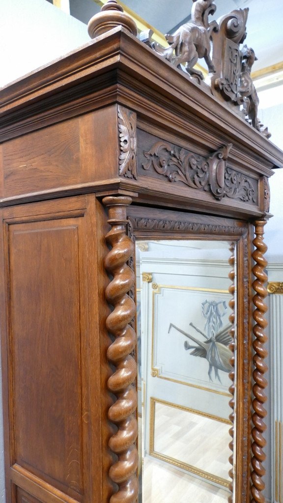 Armoire à Glace De Château De Style Renaissance Louis XIII, Chêne Massif, XIX ème-photo-4