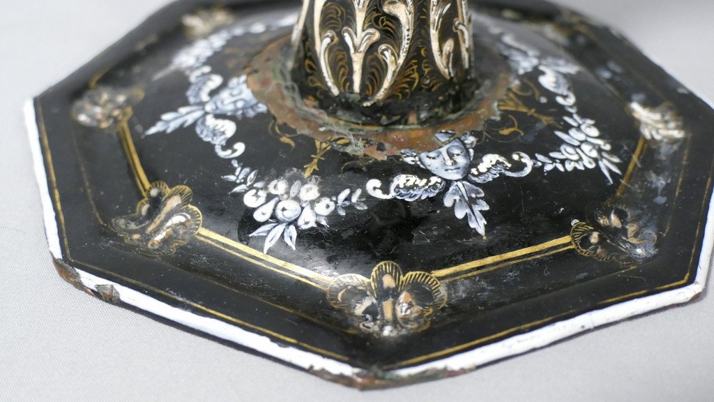 Renaissance Style Candlestick In Limoges Enamel XIXth Century-photo-4