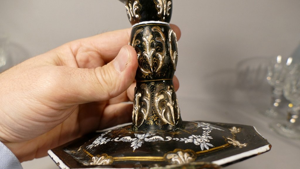 Renaissance Style Candlestick In Limoges Enamel XIXth Century-photo-8