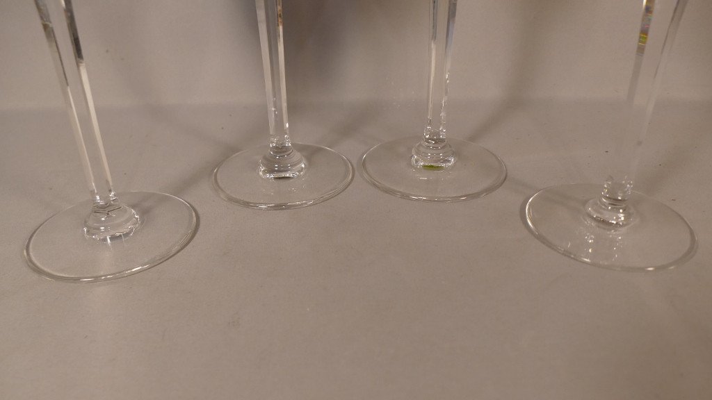 Saint Louis Chantilly, 4 Large Rhinestone Wine Glasses In Colored Crystal Cut Double Layer-photo-4