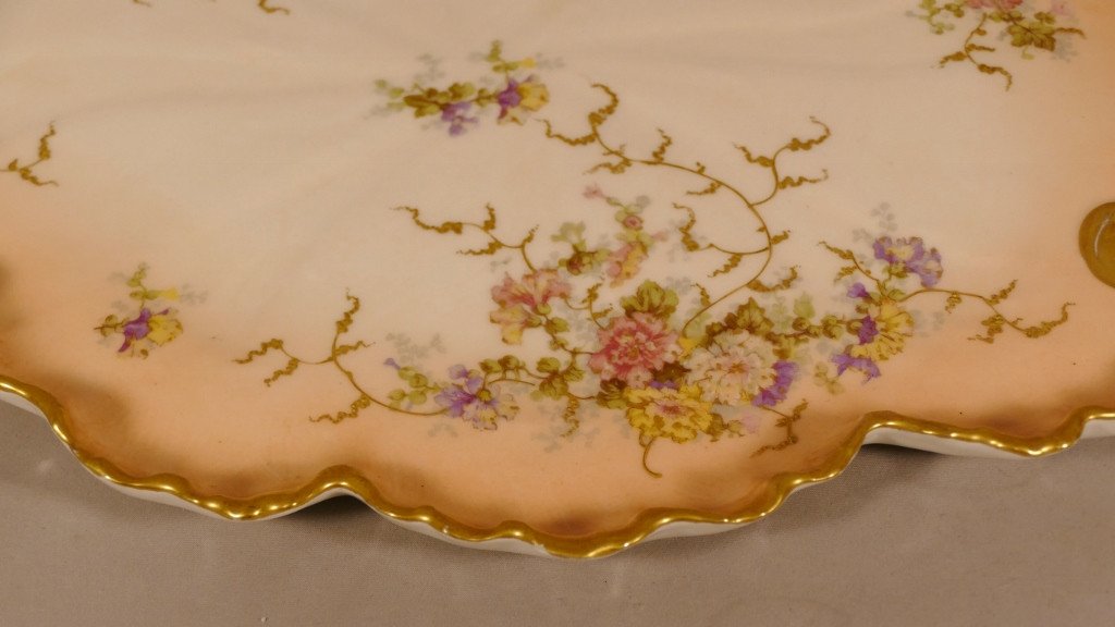 Porcelain Tray Decor Of Flowers And Foliage Gilded With Fine Gold, Limoges Late XIX-photo-2