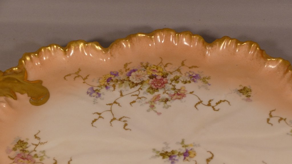 Porcelain Tray Decor Of Flowers And Foliage Gilded With Fine Gold, Limoges Late XIX-photo-3