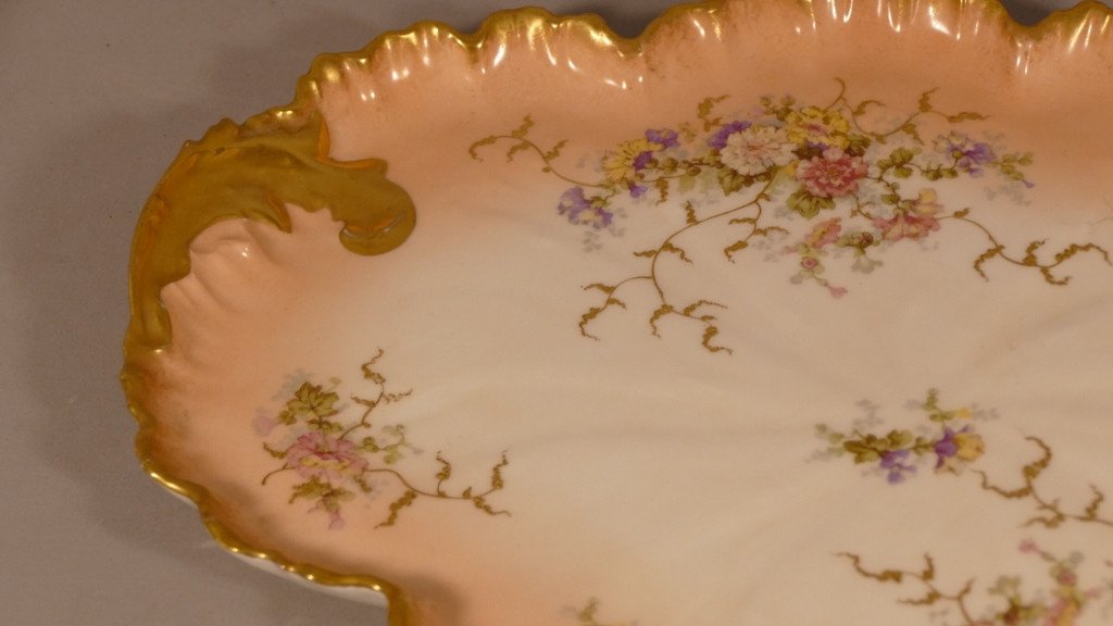 Porcelain Tray Decor Of Flowers And Foliage Gilded With Fine Gold, Limoges Late XIX-photo-4