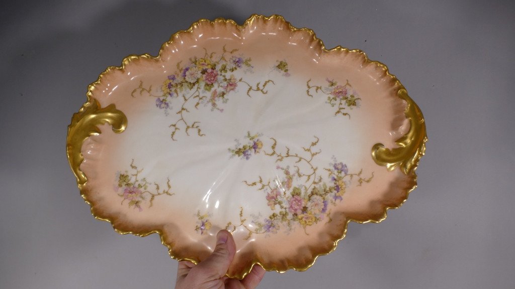 Porcelain Tray Decor Of Flowers And Foliage Gilded With Fine Gold, Limoges Late XIX-photo-1