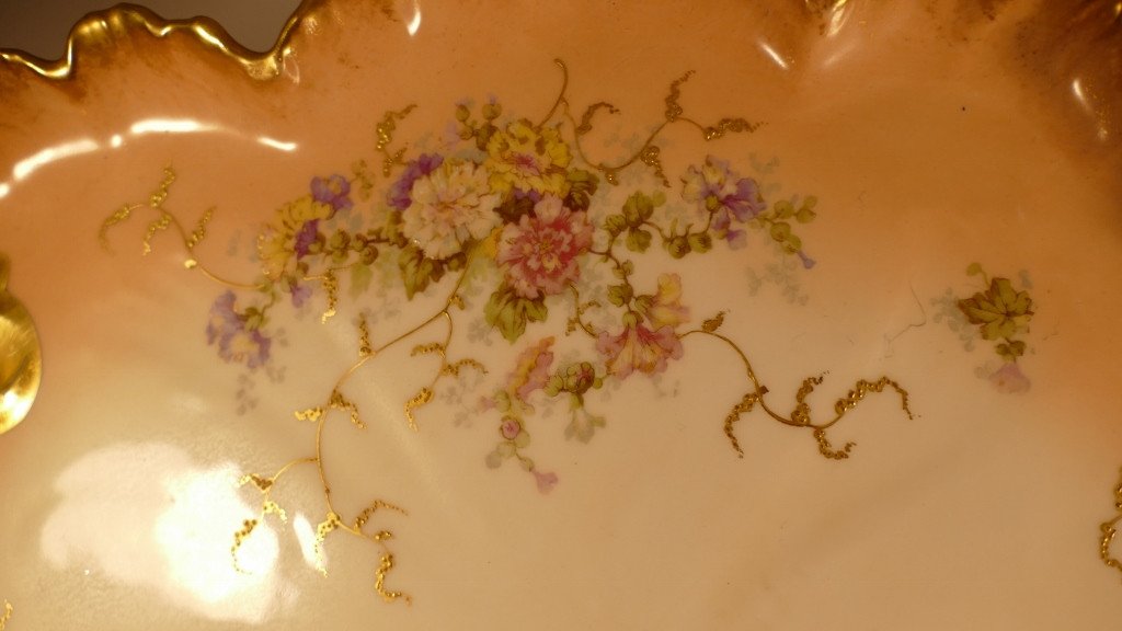 Porcelain Tray Decor Of Flowers And Foliage Gilded With Fine Gold, Limoges Late XIX-photo-4