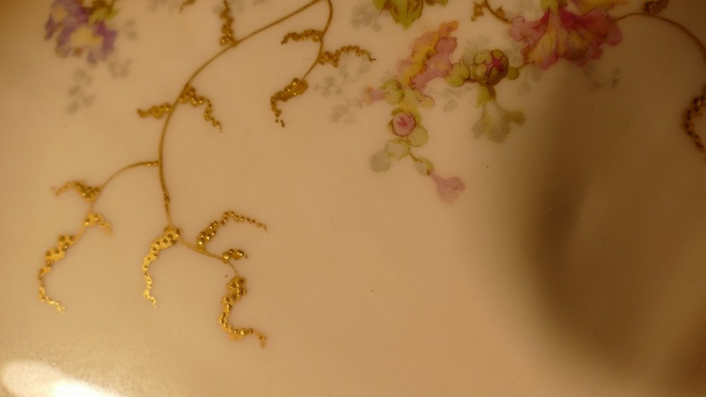 Porcelain Tray Decor Of Flowers And Foliage Gilded With Fine Gold, Limoges Late XIX-photo-5