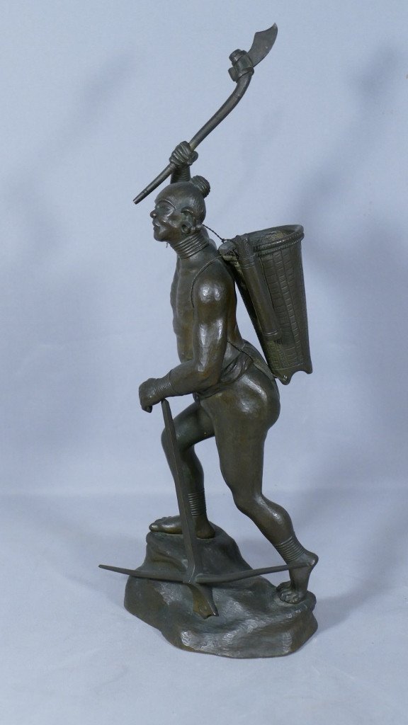 Indochine, Statuette En Bronze, Guerrier Moï Ou Mnong, Tonkin, Vietnam, Fin XIX ème -photo-1