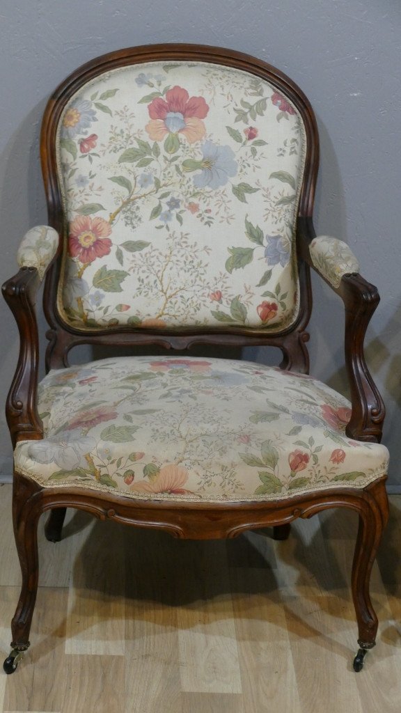 Pair Of Louis XV Armchairs In Solid Rosewood Napoleon III Period, XIX-photo-2