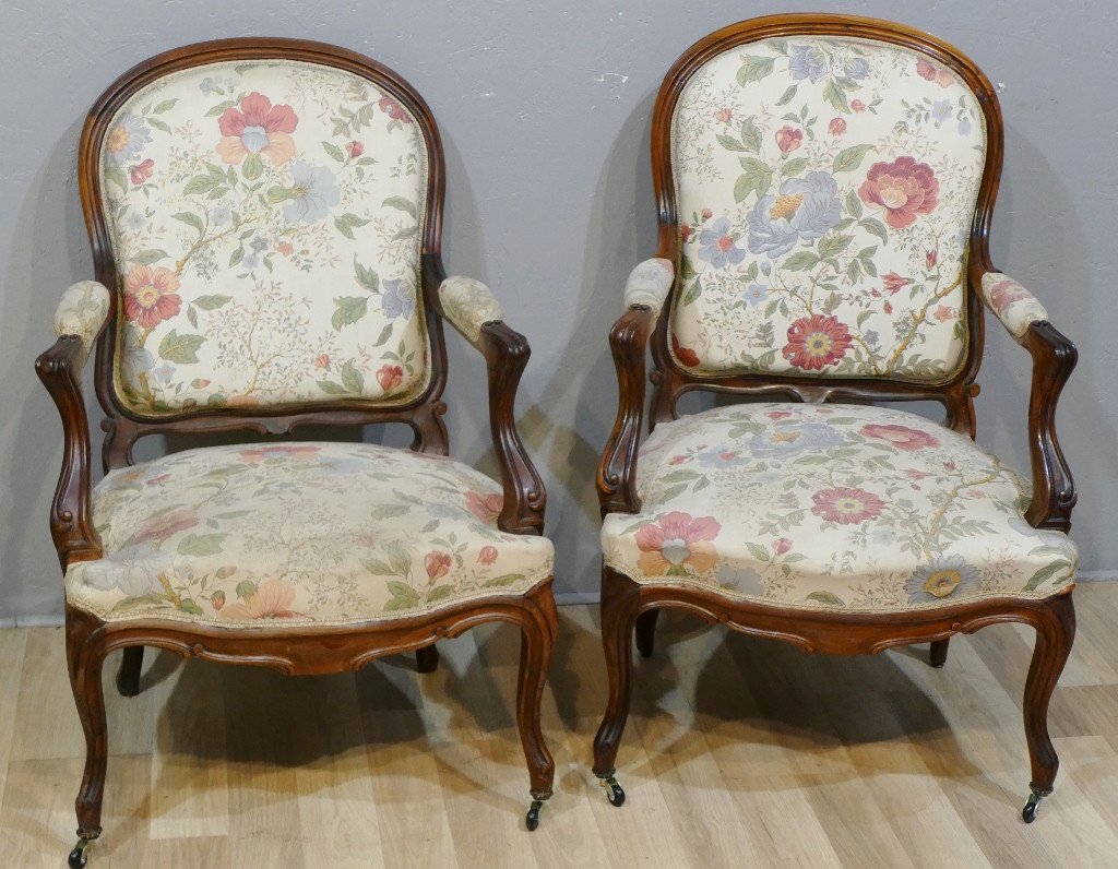 Pair Of Louis XV Armchairs In Solid Rosewood Napoleon III Period, XIX