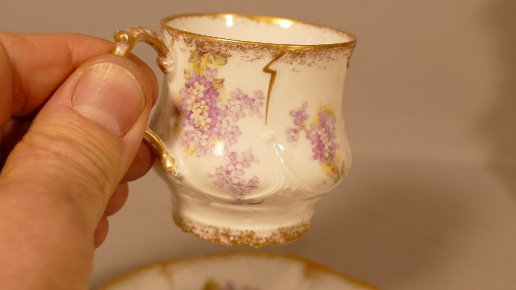 Tasse De Collection Aux Lilas, Porcelaine De Limoges D&eacute;but XX &egrave;me-photo-2