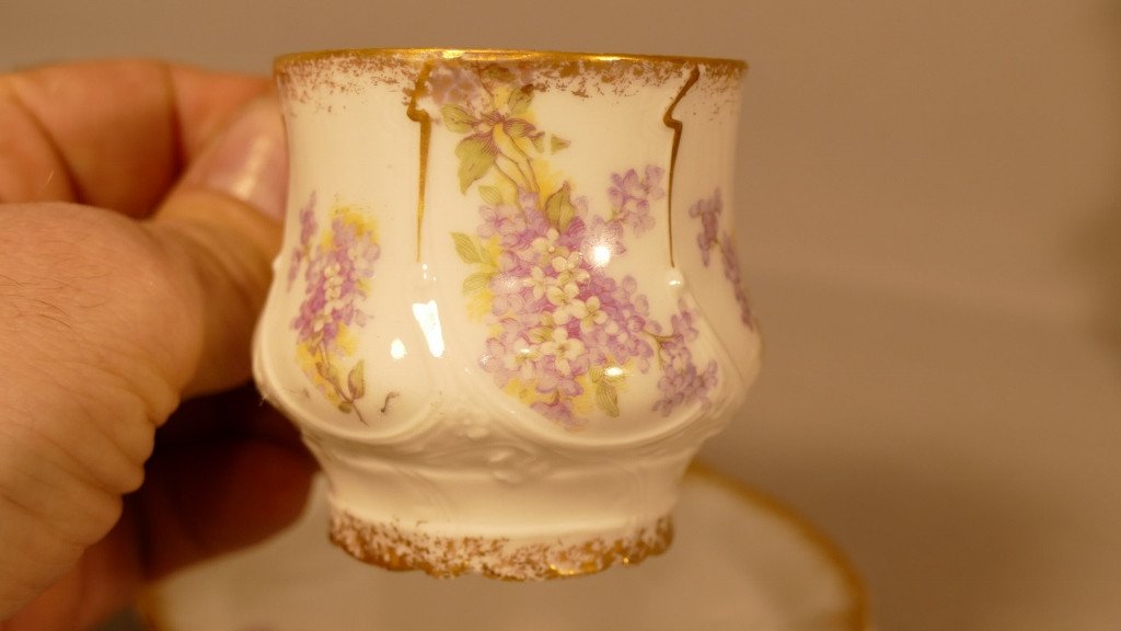 Tasse De Collection Aux Lilas, Porcelaine De Limoges D&eacute;but XX &egrave;me-photo-3