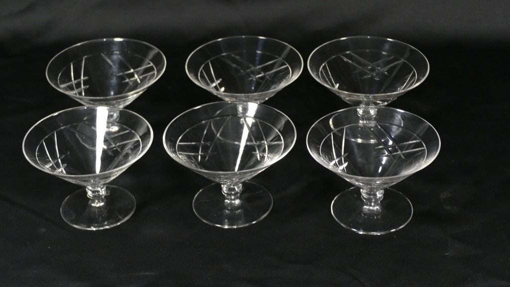 6 Coupes à Champagne Art Déco En Cristal Taillé, époque 1930-photo-3