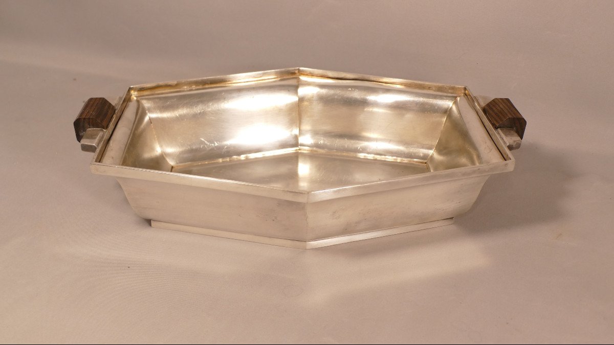 Art Deco Centerpiece Planter In Silver Metal And Rosewood, 1930s-photo-4