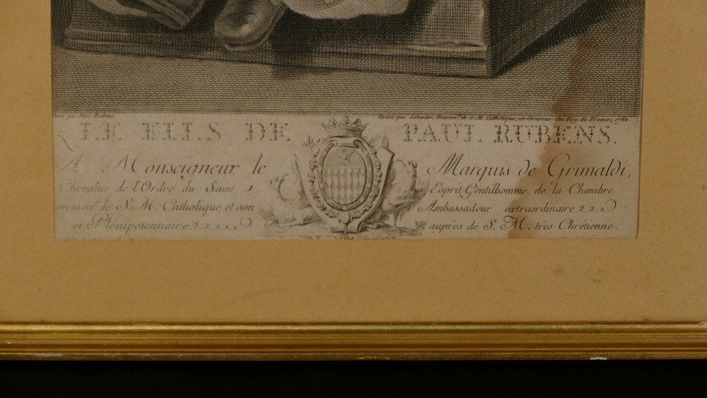 Le Portrait Du Fils De Paul Rubens, Gravure Par Salvador En 1762, XVIII ème Siècle-photo-2