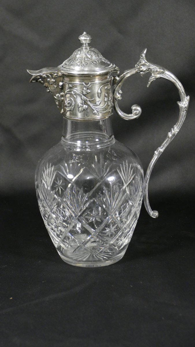 Christofle Gallia, Ewer In Crystal And Silver Metal, Late Nineteenth Time