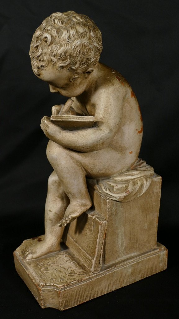 Child Drawing After Canova, Terracotta Sculpture End XIX-photo-1