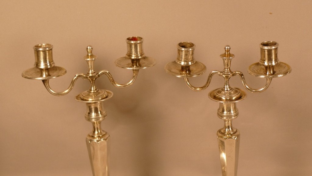 Claude Galle Or Ravrio, Pair Of Candlesticks Candlesticks In Silver Bronze, Late Eighteenth Century-photo-2