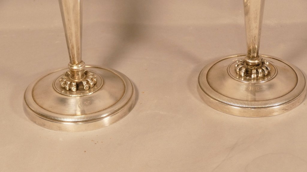 Claude Galle Or Ravrio, Pair Of Candlesticks Candlesticks In Silver Bronze, Late Eighteenth Century-photo-3