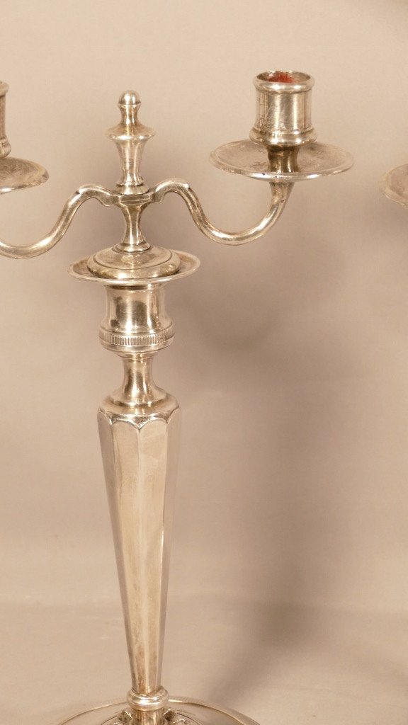 Claude Galle Or Ravrio, Pair Of Candlesticks Candlesticks In Silver Bronze, Late Eighteenth Century-photo-1