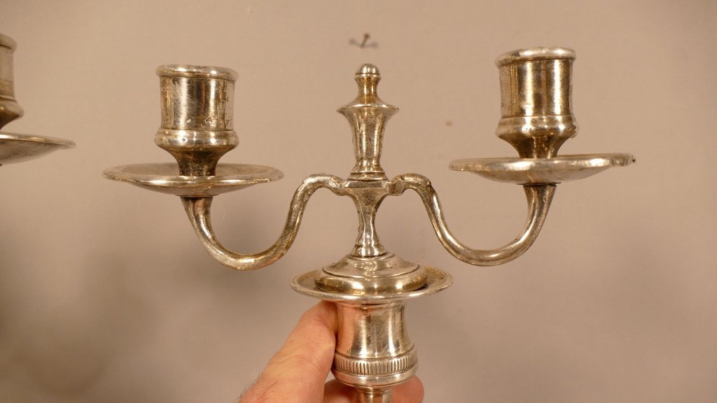 Claude Galle Or Ravrio, Pair Of Candlesticks Candlesticks In Silver Bronze, Late Eighteenth Century-photo-5