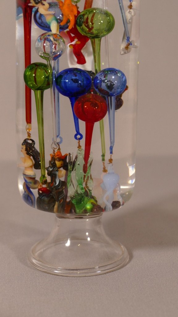 Ludion, Bouteille En Verre Avec Figurines En Verre Filé Flottant, époque XIX ème-photo-2