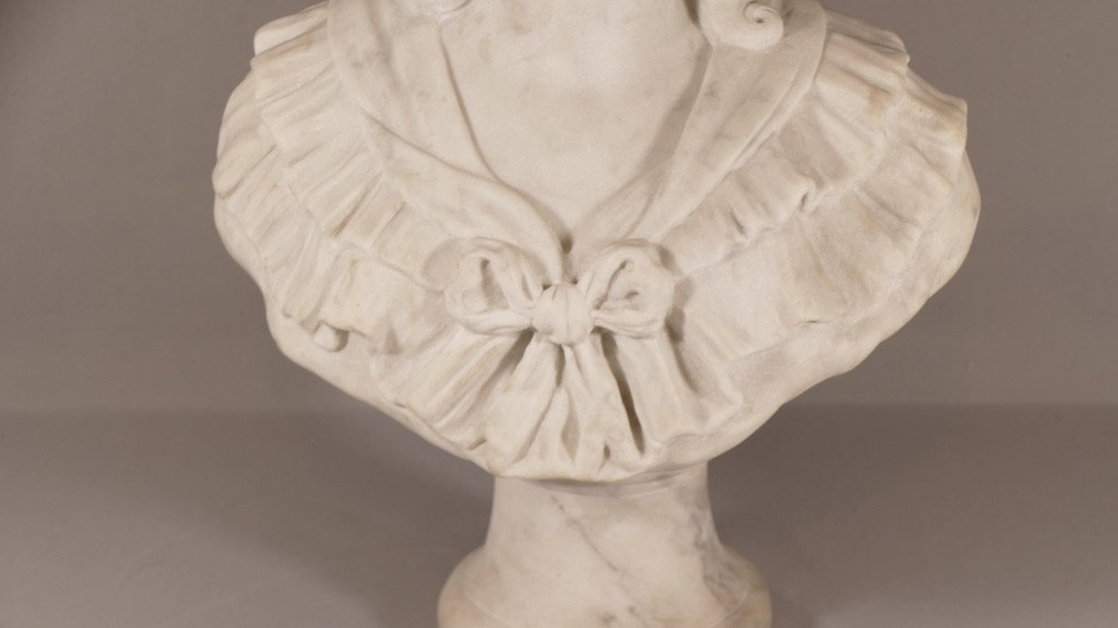 Bust Of Young Woman In Marble Signed A Bartel, XIXth Time-photo-1