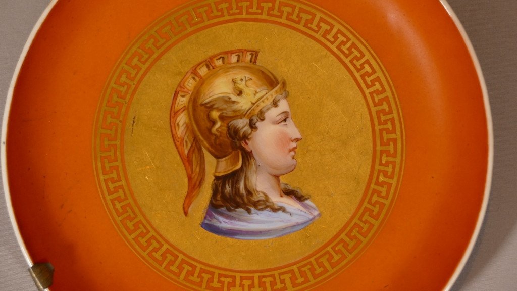 Minerva, Antique Collection Plate, Hand Painted Profile Napoleon III Period-photo-2