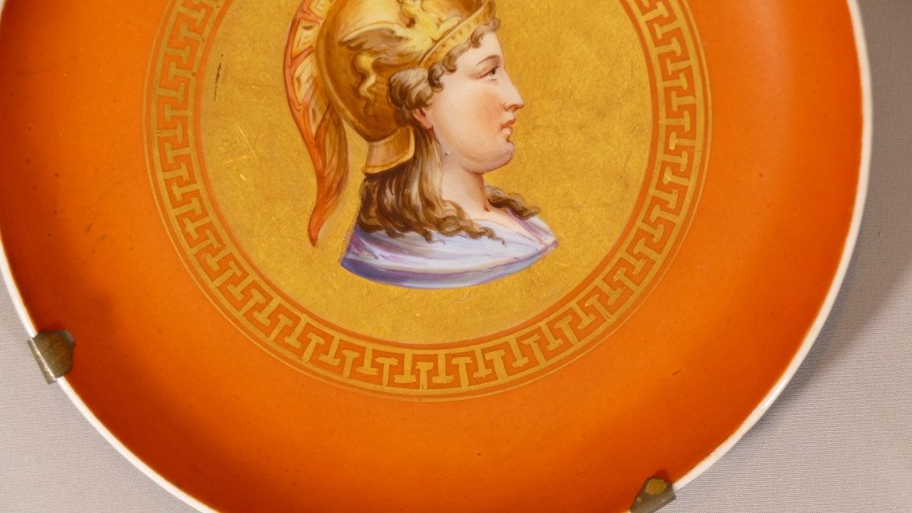 Minerva, Antique Collection Plate, Hand Painted Profile Napoleon III Period-photo-3