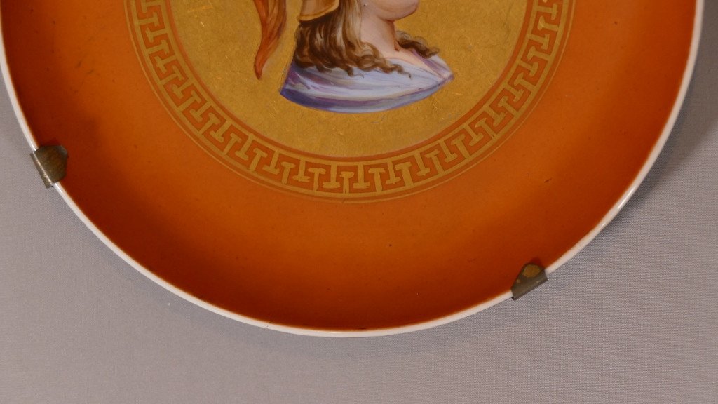 Minerva, Antique Collection Plate, Hand Painted Profile Napoleon III Period-photo-4