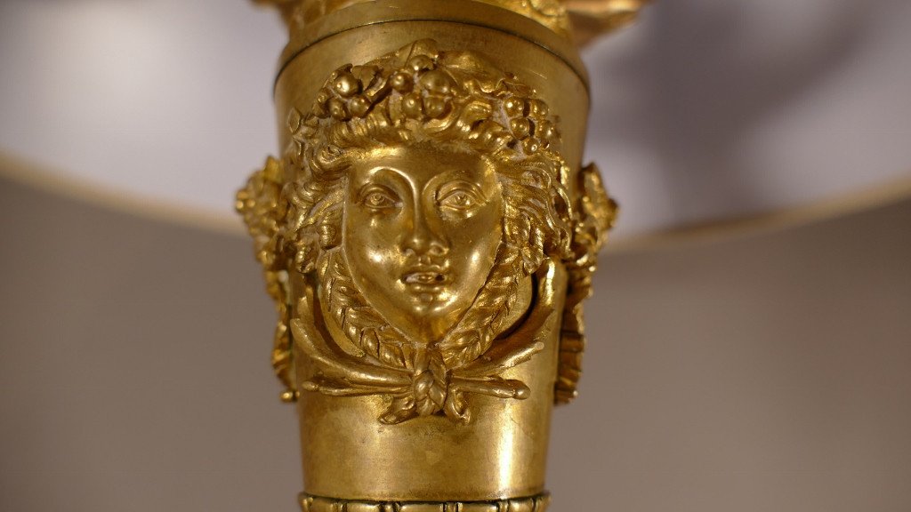 Grande Lampe En Bronze Doré Ciselé De Style Louis XVI Aux Mascarons De Femme, époque XIX ème-photo-8