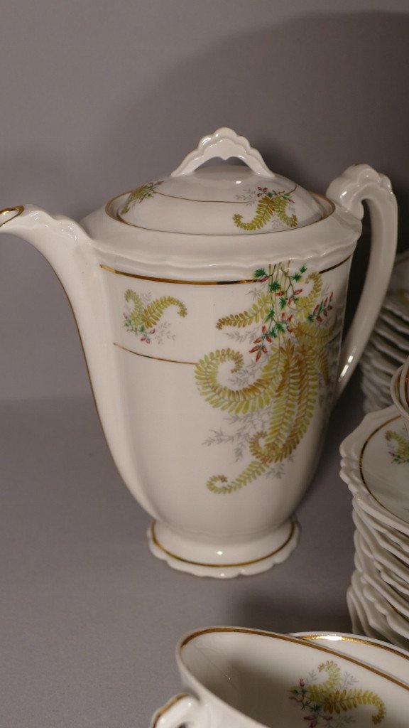 Table Service For 12 People, Ferns And Heather, Limoges Porcelain-photo-6