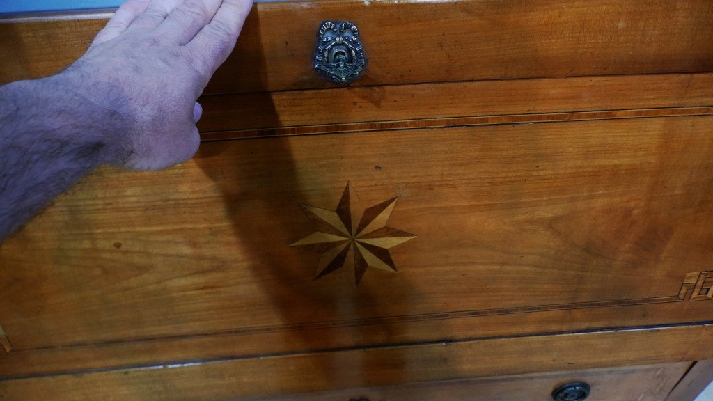 Important Transition Style Scriban Slope Desk In Cherry And Marquetry, Early XIX Period-photo-3