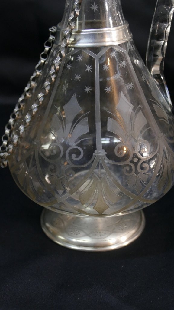 Decanter In Engraved Crystal And Sterling Silver XIXth Century-photo-4