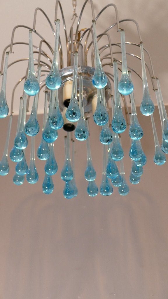 Murano Glass Blue Drops Waterfall Ceiling Chandelier, 1960s-photo-1