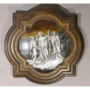 Religious Painting Painted On Earthenware, Wood And Bronze Frame, XIXth Time