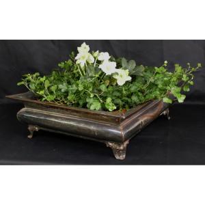 Large Planter Or Table Center Louis XV Style In Silver Metal, XIX