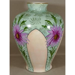 Grand Vase Potiche Décor Aux Fleurs Porcelaine De Limoges, époque Art Déco