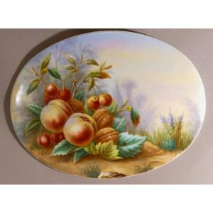 Haviland Fin XIX ème, Plaque Nature Morte Aux Fruits En Porcelaine Peinte à La Main