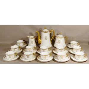 Charles Ahrenfeldt Around 1900 Coffee Service 12 People In White And Gold Limoges Porcelain