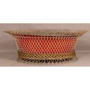 Basketwork And Sheet Metal Braided Iron Planter, Late Nineteenth Time
