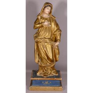 Vierge En Bois Sculpté Doré à La Feuille époque Fin XVIII ème