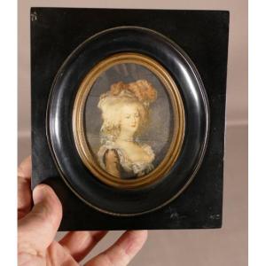 Marie Antoinette, Portrait Miniature De La Reine, Peint à La Gouache Sur Ivoire, époque XVIII è