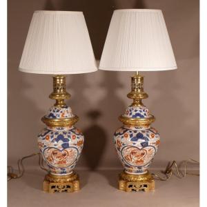 Pair Of Imari Lamps In Porcelain And Gilt Bronze, XIXth Time