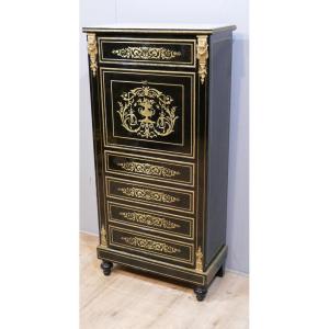 Secretary Of Lady Napoleon III In Black Lacquered Wood And Brass Marquetry, XIX